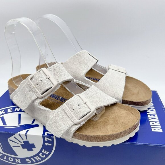 Birkenstock Arizona Soft Footbed Sandal Antique White Suede EU 37 Wms US 6- 6.5 - Picture 1 of 11